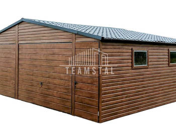 GARAŻ BLASZANY 7m x 6m dwuspad blachówka - Brama TS223