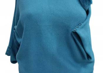 SWETER gruby cieply , GOLF, POMPON, niebieski 140 biust
