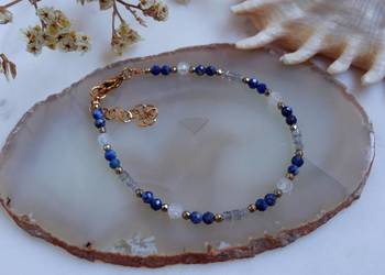 Bransoletka lapis lazuli, labradoryt, biały topaz