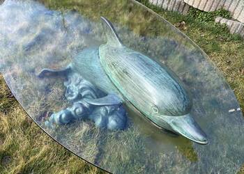 Ogromna ława stół z brązu szkło Rzezba Figura Posag delfin