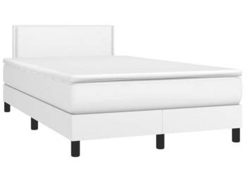 Łóżko kontynentalne z materacem i LED biała ekoskóra 120x200cm WM-3134154