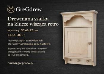 Drewniana szafka na klucze wisząca retro – naturalne drewno