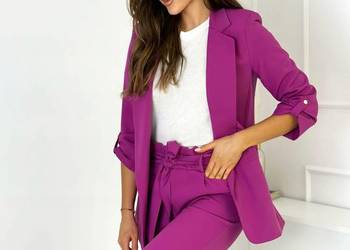 Garnitur damski plus size ADIKA | marynarka + spodnie fiolet - ROZMIAR 50