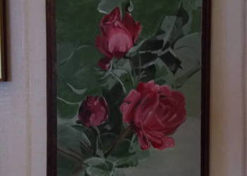 Bukiet Róż-Akryl na Starej Desce-Styl Art-Deco-Vintage