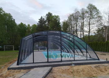 Wysokie zadaszenie na basen OPTIMA I 12,70 x 5,20 x 2,40 antracyt pokrywa