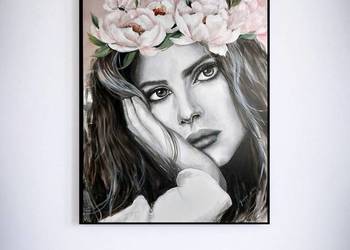 Kobieta portret kwiaty róże nowoczesny obraz Lana del Rey Kobieta portret kwiaty róże nowoczesny obraz Lana del Rey