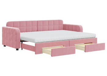 Sofa rozsuwana z szufladami różowa aksamit 80x200 cm WM-3196997
