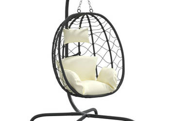 Wiszące krzesło kokon z poduszką kremowe rattan PE i stal WM-360046