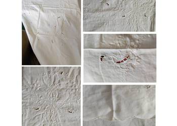 kolekcjonerski antyczny obrus serweta haftowany ażurowy richelieu