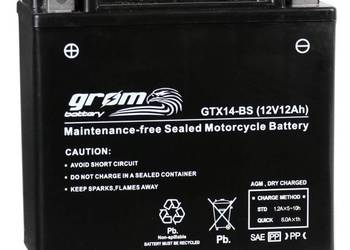 Akumulator motocyklowy 12Ah 200A GROM GTX14-BS YTX14-BS 12V