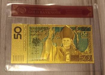 NOWY - Złoty Banknot 50 zł Papież Jan Paweł II Etui Certyfikat Komunia