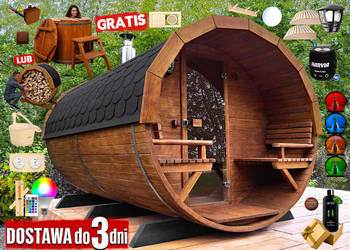 SAUNA Ogrodowa 300cm + PRZEDSIONEK zew + GRATIS Beczka 500L +Akcesoria