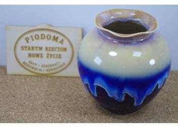 Wazon ceramiczny vintage z efektowym szkliwem reaktywnym – niebiesko-kremow