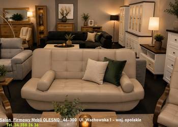 Nowa Kanapa 200cm FINKA II ze spaniem w Skórze Naturalnej  OUTLET -35%
