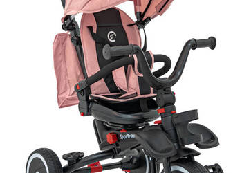 Rowerek Trzykołowy RIDER różowy koła EVA z daszkiem i prowadnikiem