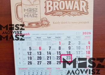 Kalendarz 2026 drewniany na każdą okazję grawer napis  #MiszMówiszMasz