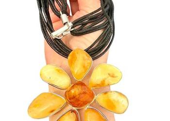 Wisior kwiat plus naszyjnik bursztyn bałtycki srebro 925 rękodzieło