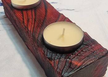 Świecznik Shou Sugi Ban drewno świerkowe czerwony, Franca No. 33