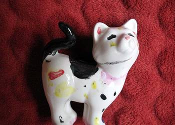 Kot - kolorowy kotek - Figurka - Współczesna ceramika - 8,5 x 7 x 4 cm