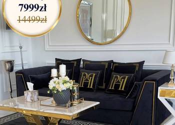 Sofa Czarna Złota 3 os. MONTE CARLO – Luksusowa Kanapa Welwet Glamour