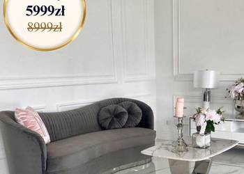 Sofa DONNA Plisowana Szara Welwet – Nowoczesna Srebrna Kanapa Glamour