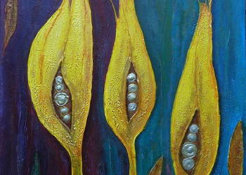 Obraz akryl „Organiczne płomyki” 33x33 cm, struktury gesso