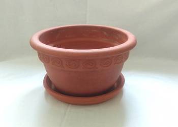 Doniczka brąz DUŻA Podstawka glina Wzór stan bdb