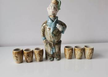 Stara karafka, kieliszki Turek ceramika Zagórski i Syn Katowice PRL 1960