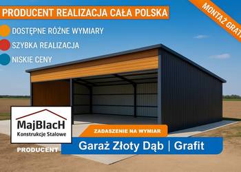 A161-GRAFIT + ZŁOTY DĄB WIATA / Garaż Blaszany / Zadaszenie - Maj-Blach