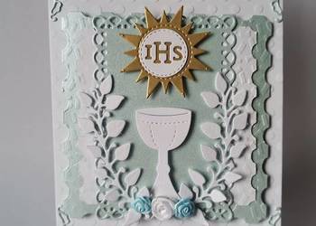 ZAPROSZENIA KOMUNIA CHŁOPIEC KIELICH SŁONECZKO ŁUK – B6 – MORSKI – BIEL