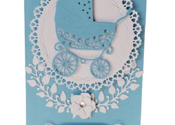 Zaproszenia Chrzest Święty  Chłopiec Wózek B6 Błękit - Biel