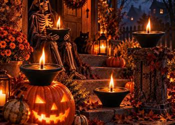 CZARA OGNIA Halloween 2026 Czarna ceramiczna dekoracja z prawdziwym płomień