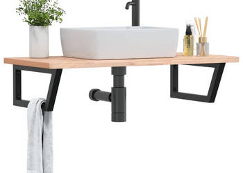 Półka ścienna pod umywalkę stal i lite drewno bukowe WM-3302435