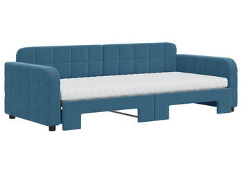 Sofa rozsuwana z materacami niebieska aksamit 90x200 cm WM-3196952