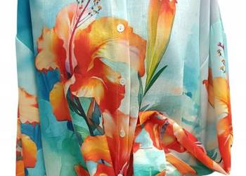 KOSZULA BLUZKA damska turkusowa w kwiaty - biust 114 cm