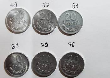 20 gr 1949r PRL b/zn.mennicy i napisu LUDOWA oraz 1zł 50gr 20gr 10gr 1957