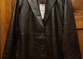 Kurtka skórzana brązowo burgundowa naturalna Zara S z marynarka