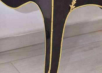 Czarna Drewniana Komoda z Malunkami - Szafa - Kwiaty Marmur Złote Okucia