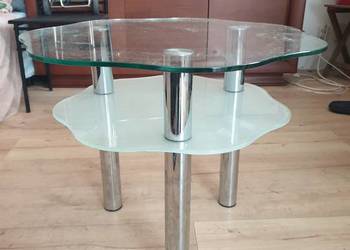 Szklany stolik  kawowy - stan bardzo dobry Średnica 60cm Wysokość 50cm