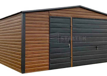 Garaż blaszany 5x6m - Brama uchylna - Ciemny orzech - drewnopodobny  ST173