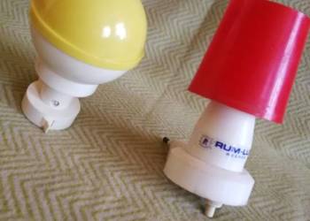 Lampki Nocne Wtyczkowe PRL – RUM-LUX Węgrów / Żółta Kula. Sprawne!