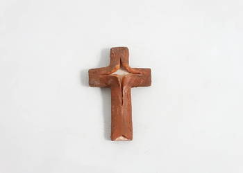 Ceramiczny Krzyż Ścienny Rękodzieło / Gliniana Płaskorzeźba Vintage