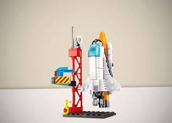 Nowy Zestaw Klocków Pomarańczowa Rakieta Kosmiczna 107 Elementów w Pudełku