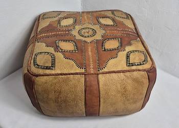 Unikatowa Pufa Skórzana Boho | Rękodzieło | Vintage Orientalny Styl