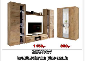 Meblościanka XL i  szafa trzydrzwiowa z lustrem zestaw mebli