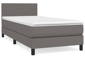Łóżko kontynentalne z materacem szare ekoskóra 90x200 cm WM-3140985