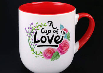 KUBEK Z SERII KWIATOWEJ Z PIĘKNĄ SENTENCJĄ - A CUP OF LOVE.
