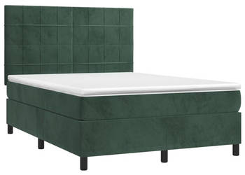 Łóżko kontynentalne z materacem i LED zielony aksamit 140x190cm WM-3136122