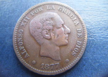 Stare monety 5 centym 1877 Hiszpania