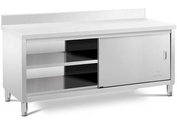 Stół przyścienny z szafką z drzwiami suwnymi Royal Catering 200 x 60 cm